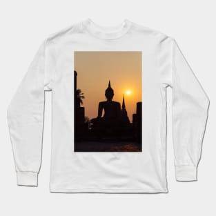 Buddha statue against sunset silhouette Long Sleeve T-Shirt